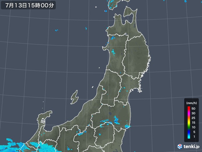 東北地方の雨雲レーダー(2019年07月13日)