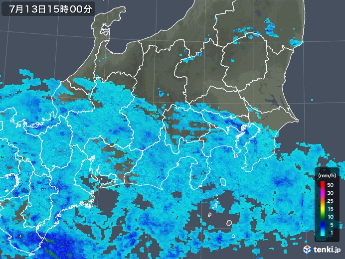 関東・甲信地方の雨雲レーダー(2019年07月13日)
