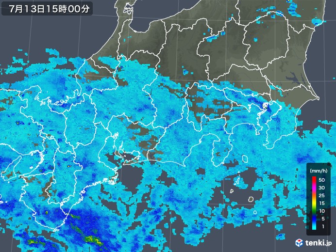 東海地方の雨雲レーダー(2019年07月13日)