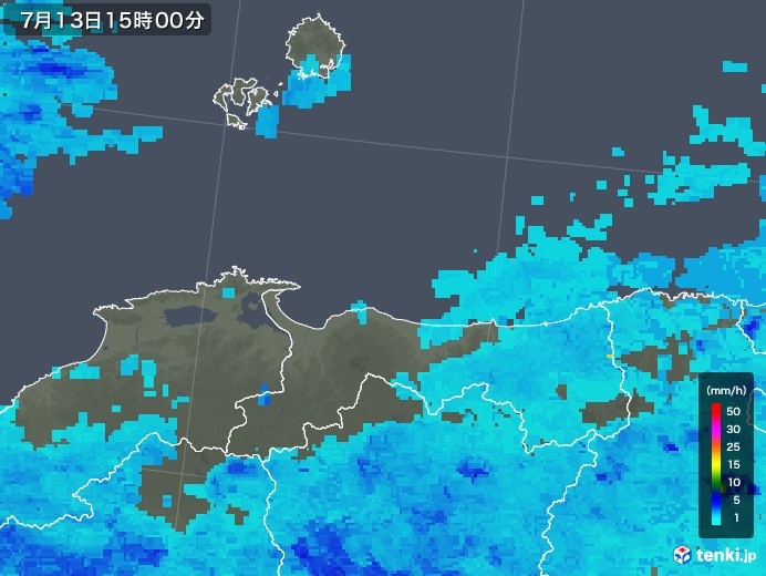 鳥取県の雨雲レーダー(2019年07月13日)