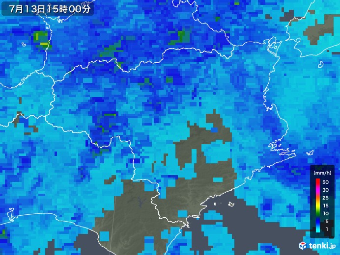 徳島県の雨雲レーダー(2019年07月13日)