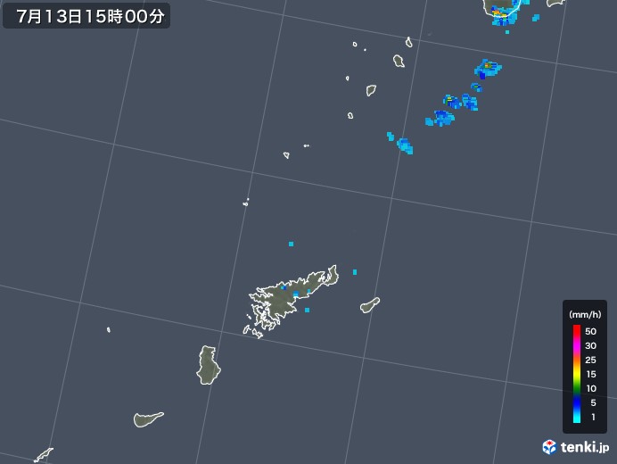 奄美諸島(鹿児島県)の雨雲レーダー(2019年07月13日)