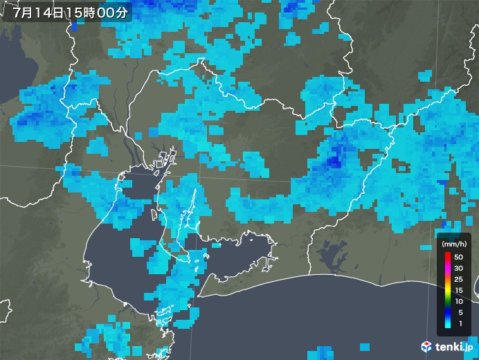 愛知県の雨雲レーダー(2019年07月14日)