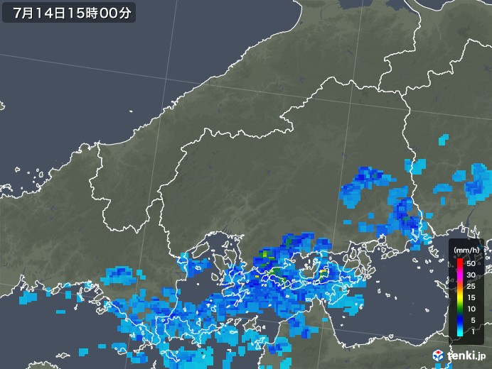 広島県の雨雲レーダー(2019年07月14日)
