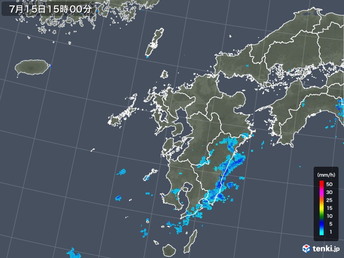 九州地方の雨雲レーダー(2019年07月15日)