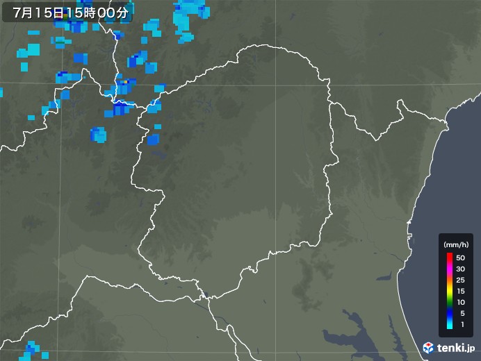 栃木県の雨雲レーダー(2019年07月15日)