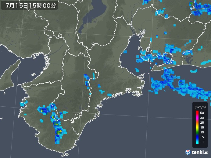 三重県の雨雲レーダー(2019年07月15日)