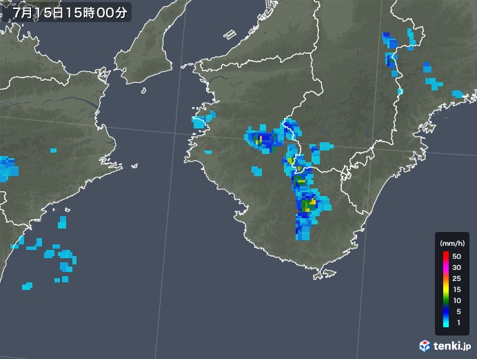 和歌山県の雨雲レーダー(2019年07月15日)