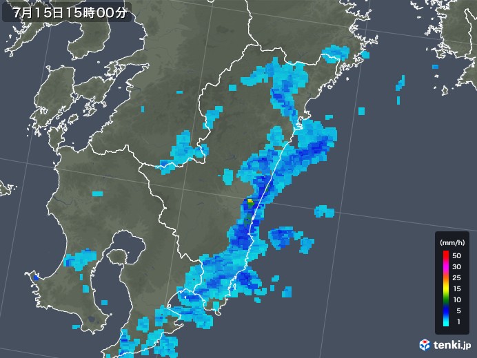 宮崎県の雨雲レーダー(2019年07月15日)