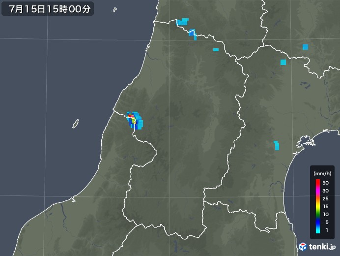 山形県の雨雲レーダー(2019年07月15日)