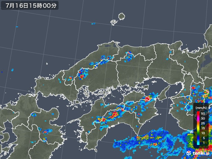 中国地方の雨雲レーダー(2019年07月16日)