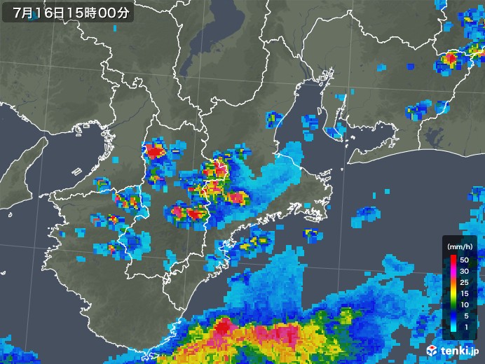 三重県の雨雲レーダー(2019年07月16日)