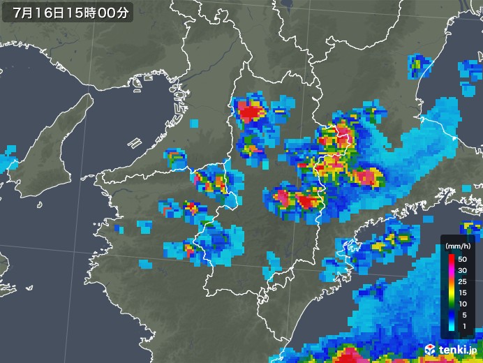奈良県の雨雲レーダー(2019年07月16日)