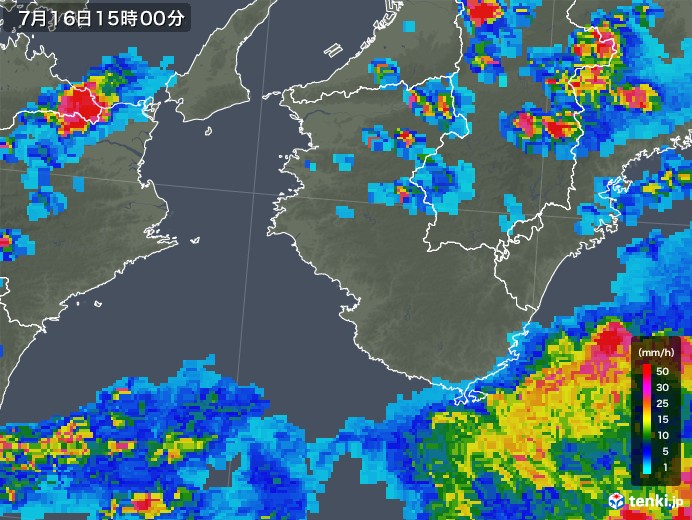 和歌山県の雨雲レーダー(2019年07月16日)