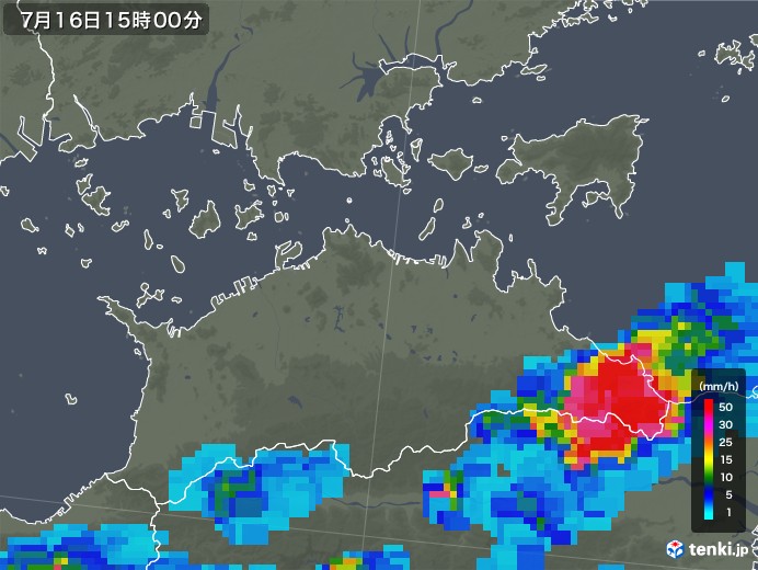 香川県の雨雲レーダー(2019年07月16日)