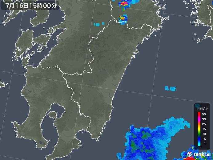 宮崎県の雨雲レーダー(2019年07月16日)