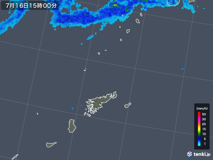 奄美諸島(鹿児島県)の雨雲レーダー(2019年07月16日)