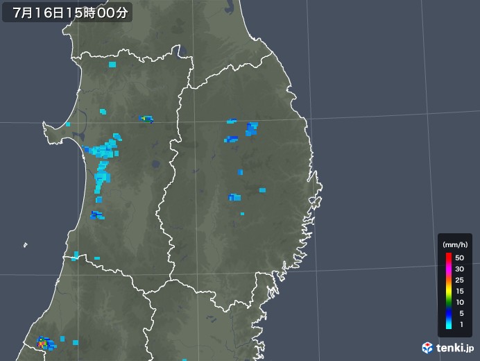 岩手県の雨雲レーダー(2019年07月16日)
