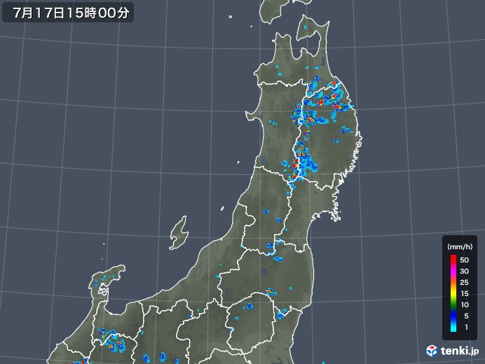 東北地方の雨雲レーダー(2019年07月17日)