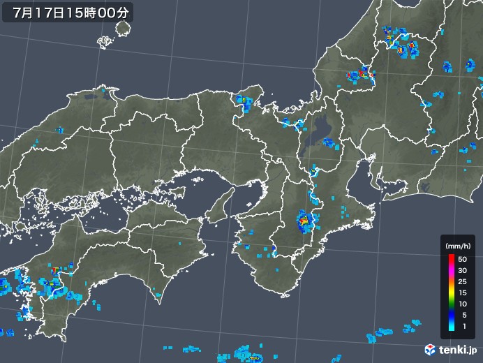 近畿地方の雨雲レーダー(2019年07月17日)