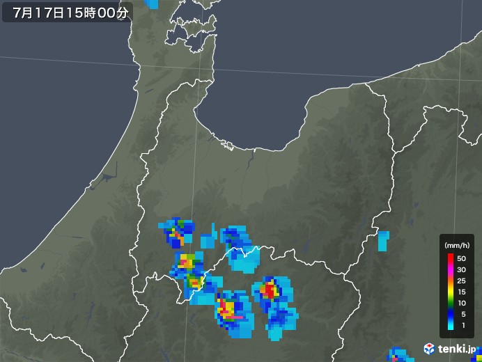富山県の雨雲レーダー(2019年07月17日)