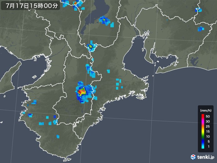 三重県の雨雲レーダー(2019年07月17日)