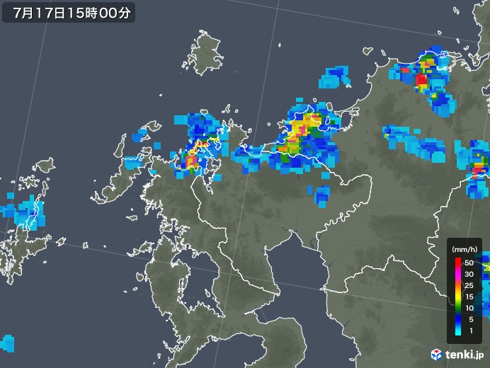 佐賀県の雨雲レーダー(2019年07月17日)