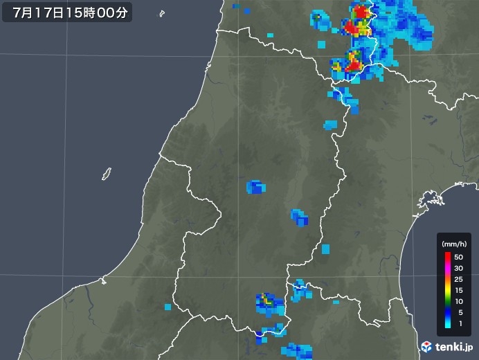 山形県の雨雲レーダー(2019年07月17日)