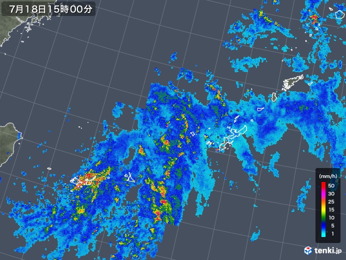 沖縄地方の雨雲レーダー(2019年07月18日)