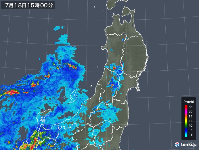 東北地方の雨雲レーダー(2019年07月18日)