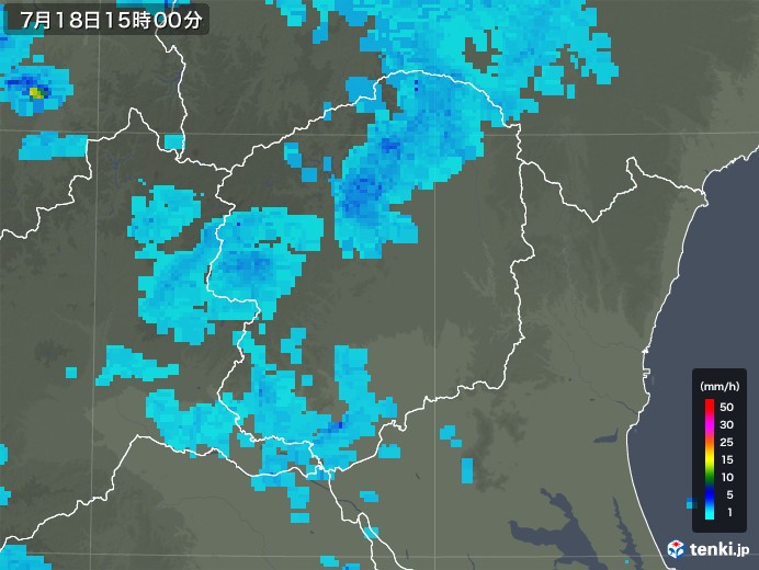 栃木県の雨雲レーダー(2019年07月18日)