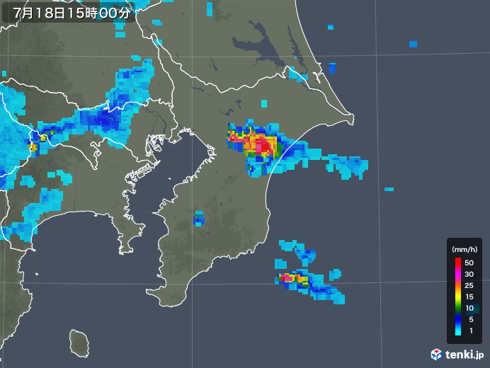 千葉県の雨雲レーダー(2019年07月18日)