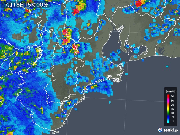 三重県の雨雲レーダー(2019年07月18日)