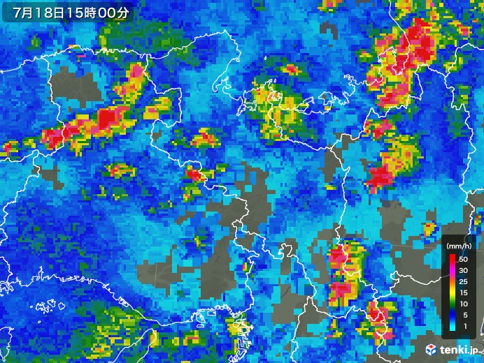 京都府の雨雲レーダー(2019年07月18日)