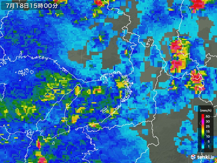 大阪府の雨雲レーダー(2019年07月18日)