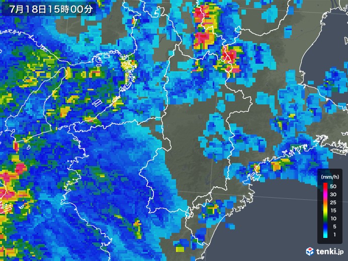 奈良県の雨雲レーダー(2019年07月18日)