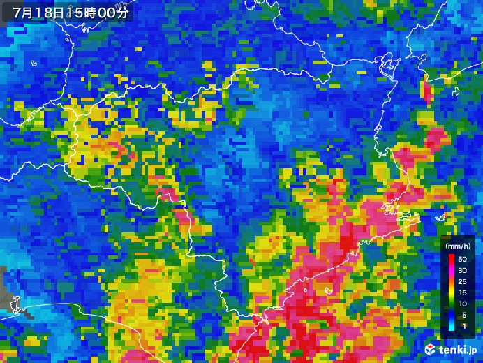 徳島県の雨雲レーダー(2019年07月18日)
