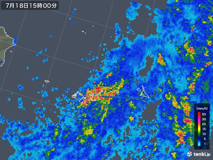 宮古・石垣・与那国(沖縄県)の雨雲レーダー(2019年07月18日)