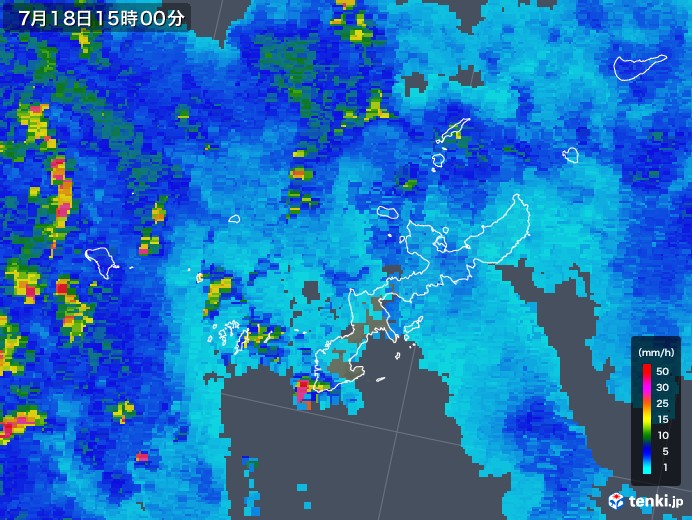 沖縄県の雨雲レーダー(2019年07月18日)