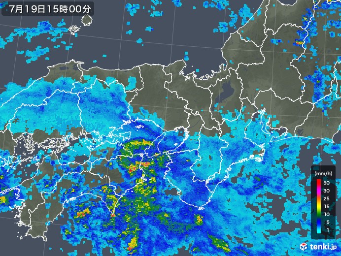 近畿地方の雨雲レーダー(2019年07月19日)