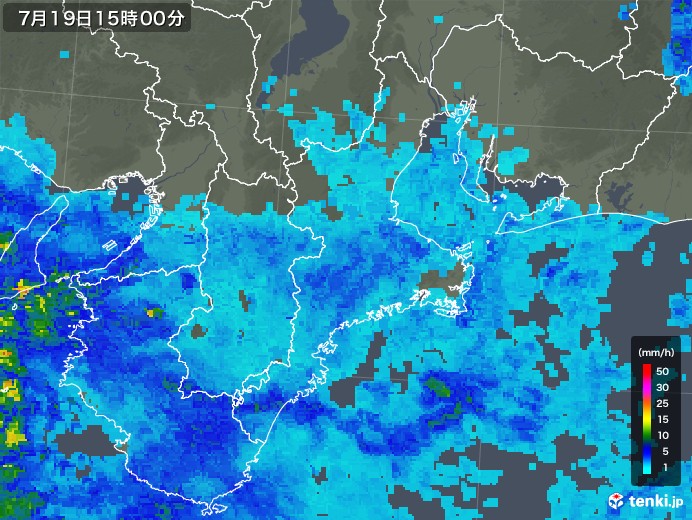 三重県の雨雲レーダー(2019年07月19日)