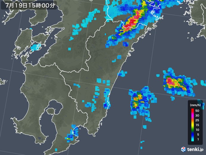 宮崎県の雨雲レーダー(2019年07月19日)