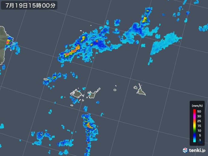 宮古・石垣・与那国(沖縄県)の雨雲レーダー(2019年07月19日)