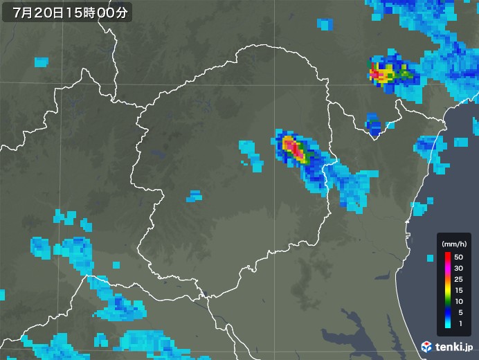 栃木県の雨雲レーダー(2019年07月20日)