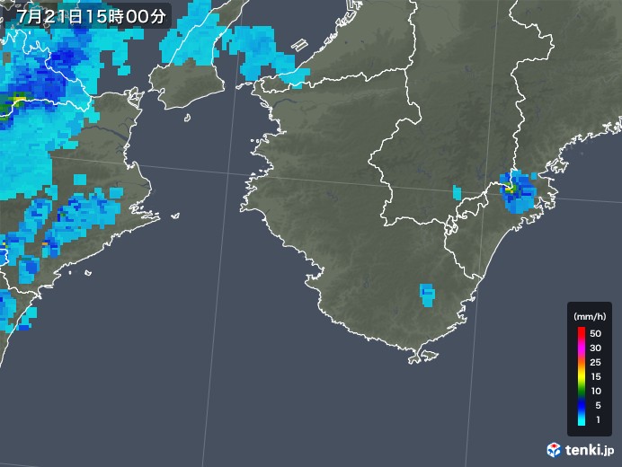 和歌山県の雨雲レーダー(2019年07月21日)