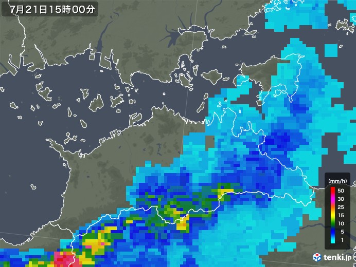 香川県の雨雲レーダー(2019年07月21日)