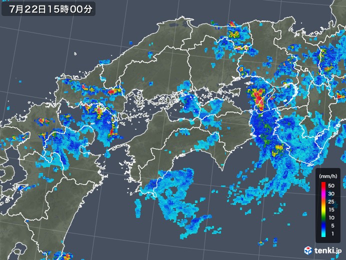 四国地方の雨雲レーダー(2019年07月22日)