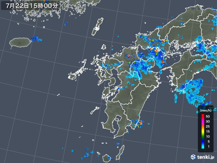 九州地方の雨雲レーダー(2019年07月22日)