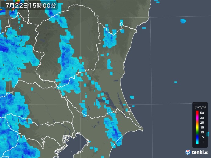 茨城県の雨雲レーダー(2019年07月22日)