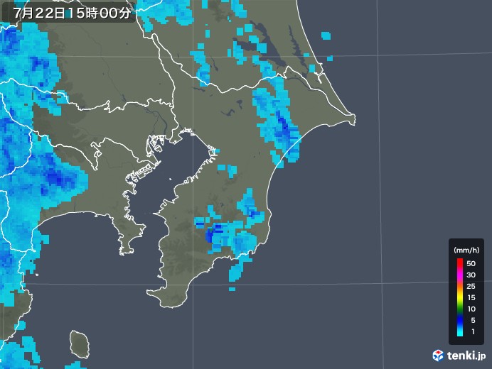 千葉県の雨雲レーダー(2019年07月22日)